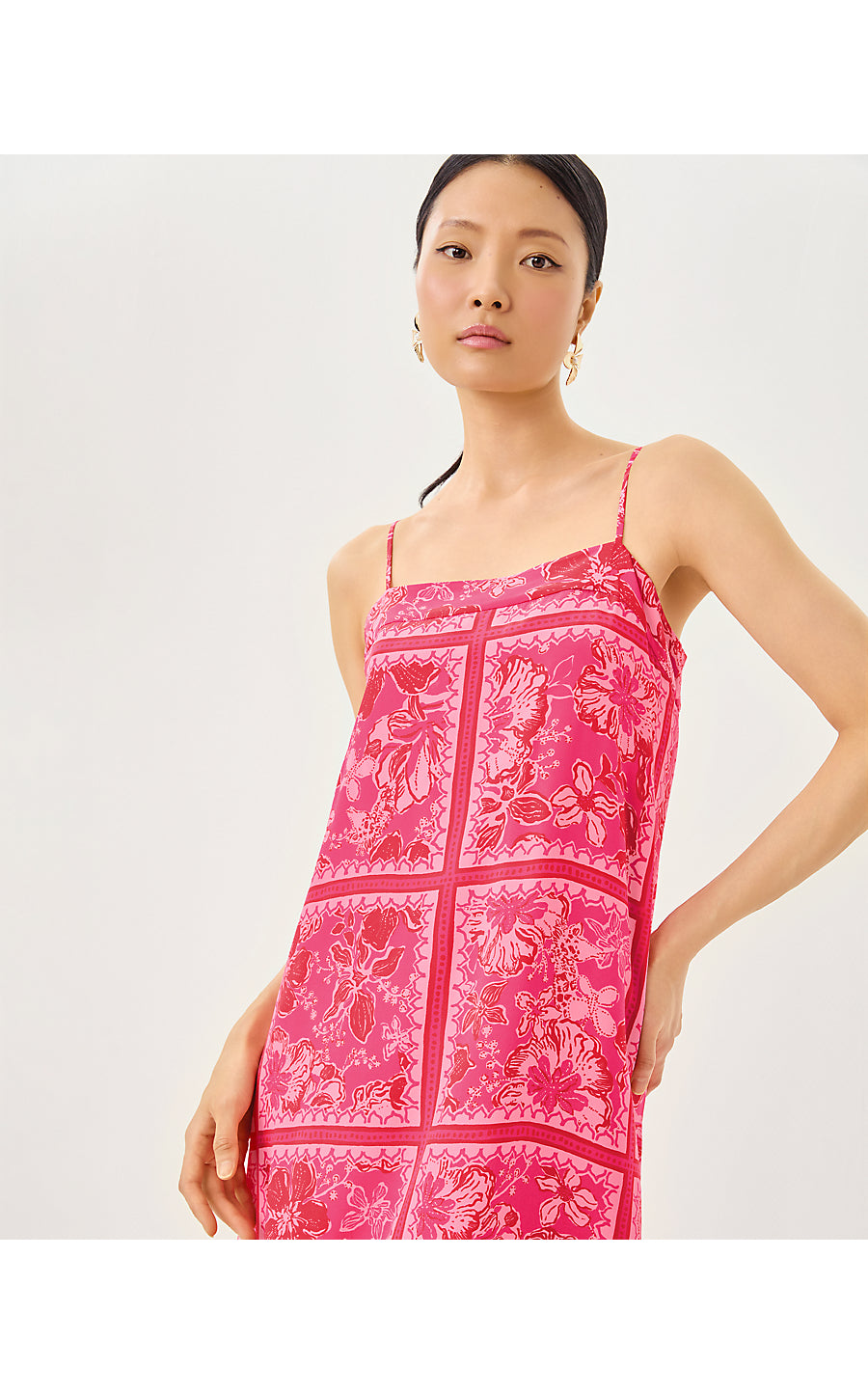JESSLYN SILK MAXI SLIP DRESS, SUN SHELL PINK BIG PARTY ENGINEERED WOVEN MAXI