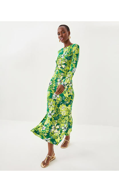 ALESSANI MAXI DRESS, FIDDLE LEAF GREEN ONCE AND FLORAL