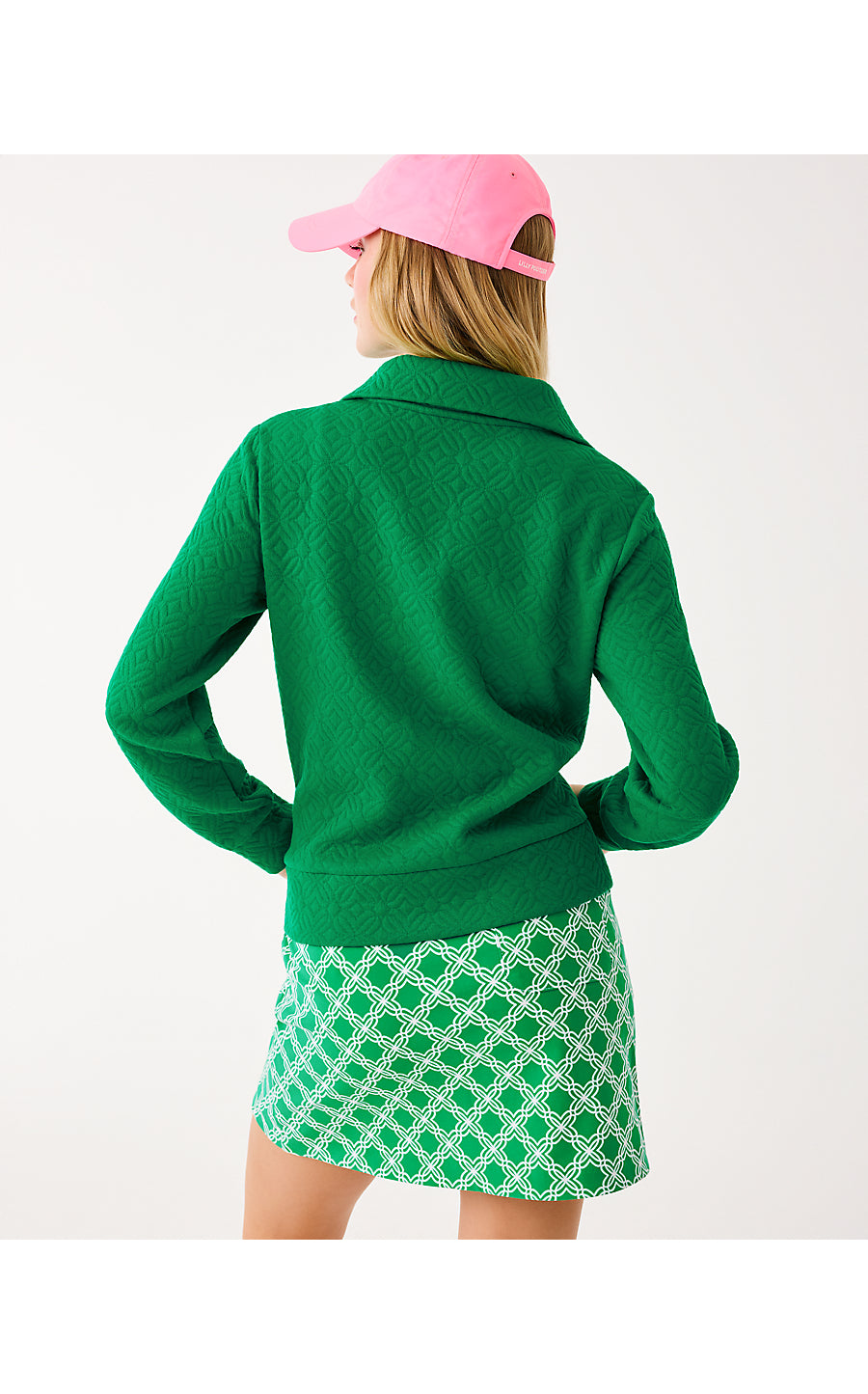 ELENI ZIP-UP, BAMBOO GREEN BUTTERFLY QUILTED KNIT
