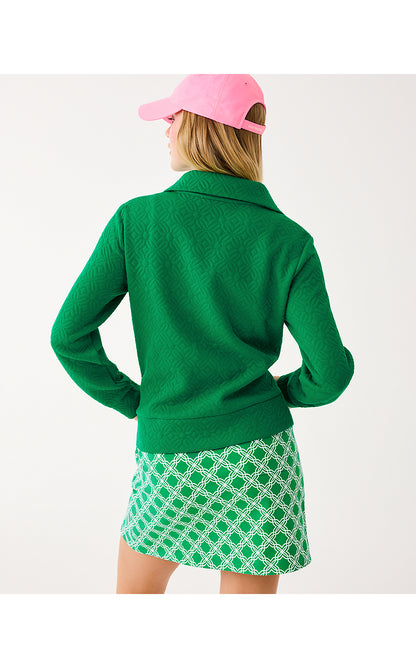ELENI ZIP-UP, BAMBOO GREEN BUTTERFLY QUILTED KNIT
