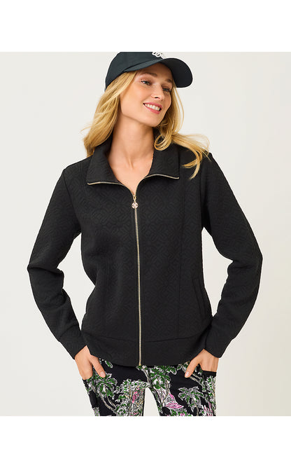 ELENI ZIP-UP, NOIR BUTTERFLY QUILTED KNIT