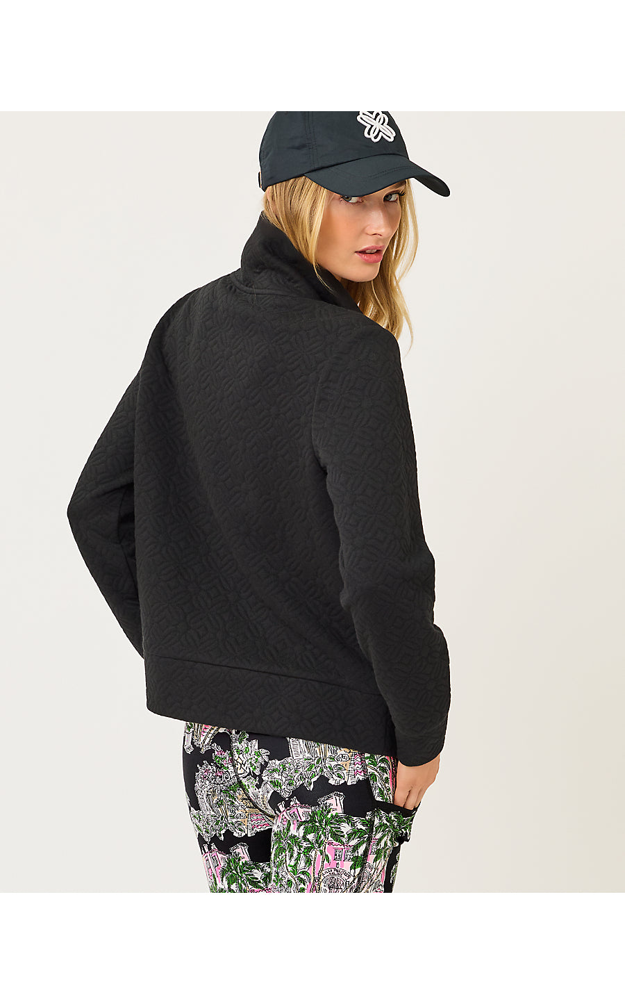 ELENI ZIP-UP, NOIR BUTTERFLY QUILTED KNIT