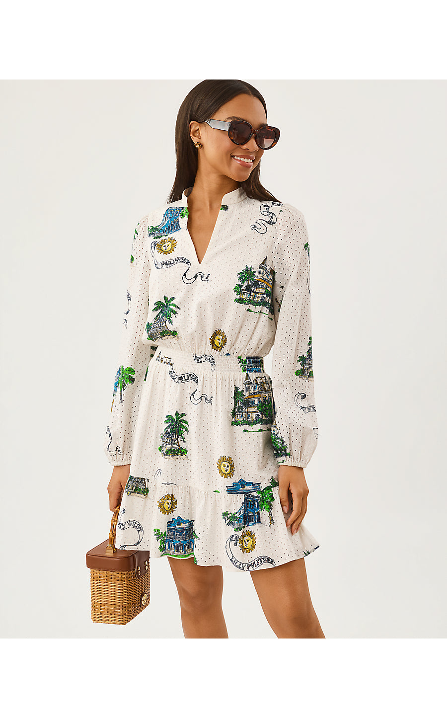 AXTON EYELET DRESS, COCONUT KEY WEST TOILE
