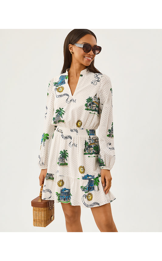 AXTON EYELET DRESS, COCONUT KEY WEST TOILE