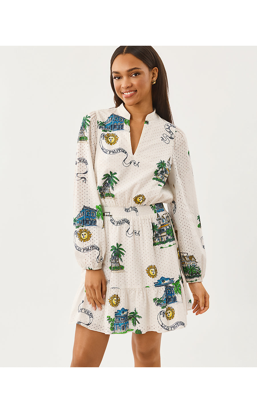 AXTON EYELET DRESS, COCONUT KEY WEST TOILE