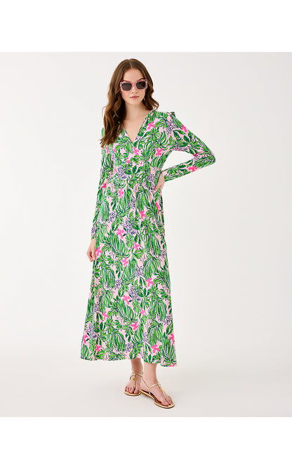SOLENE MIDI DRESS, CONCH SHELL PINK ROARING WITH JOY