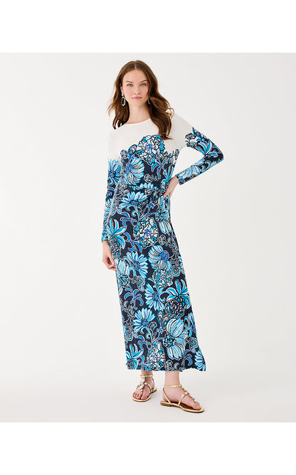 NYLA MAXI DRESS, LOW TIDE NAVY JUICY STORY ENGINEERED MAXI