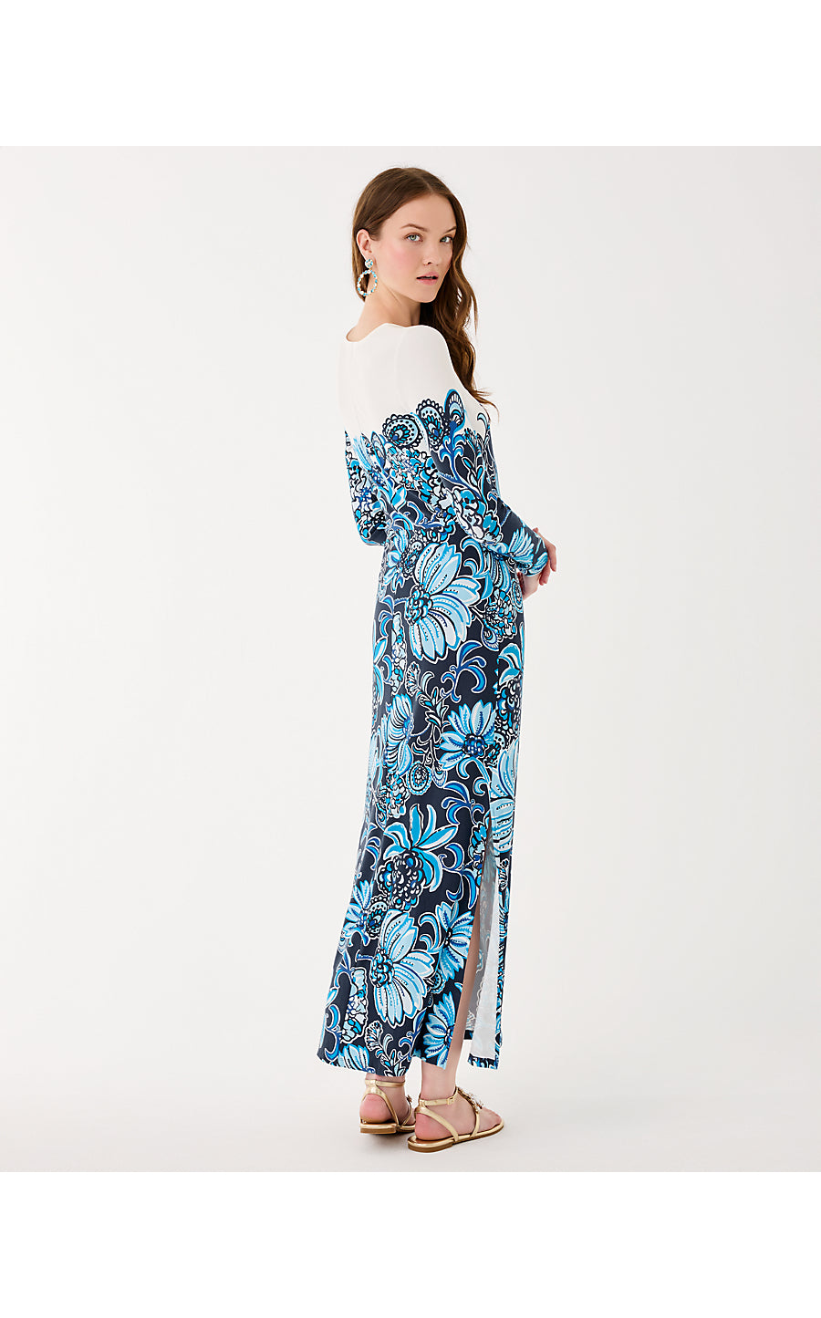 NYLA MAXI DRESS, LOW TIDE NAVY JUICY STORY ENGINEERED MAXI