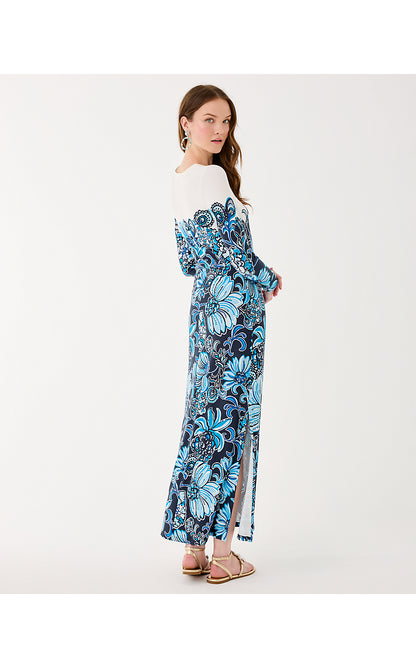 NYLA MAXI DRESS, LOW TIDE NAVY JUICY STORY ENGINEERED MAXI