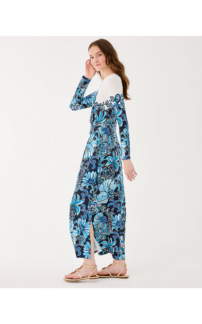 NYLA MAXI DRESS, LOW TIDE NAVY JUICY STORY ENGINEERED MAXI