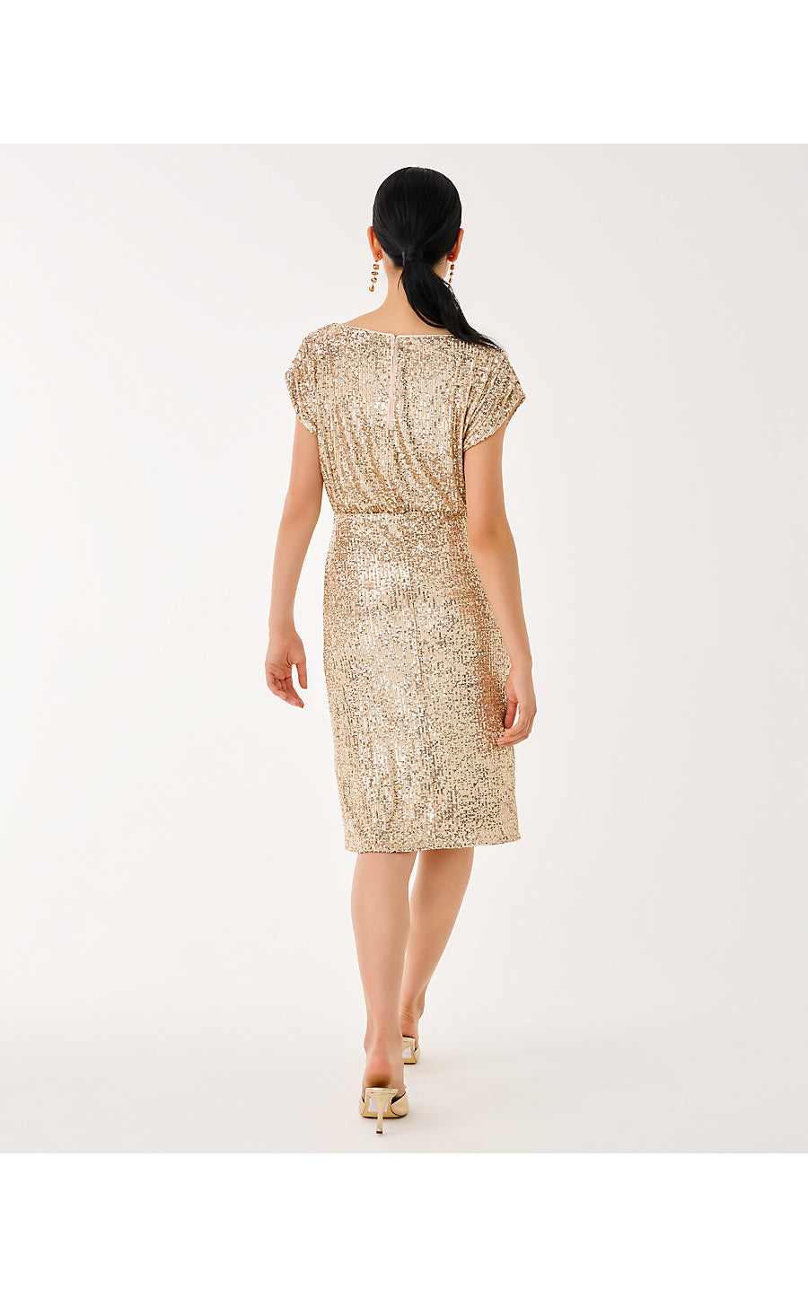 AYLIN SEQUIN MIDI DRESS, GOLD METALLIC TREASURE BOX SEQUIN KNIT