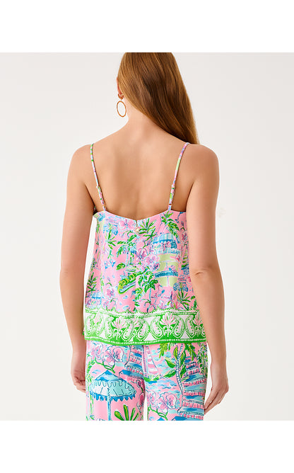 CAROLINE SLEEVELESS TOP, CONCH SHELL PINK SUNNY DEE ENGINEERED WOVEN TOP