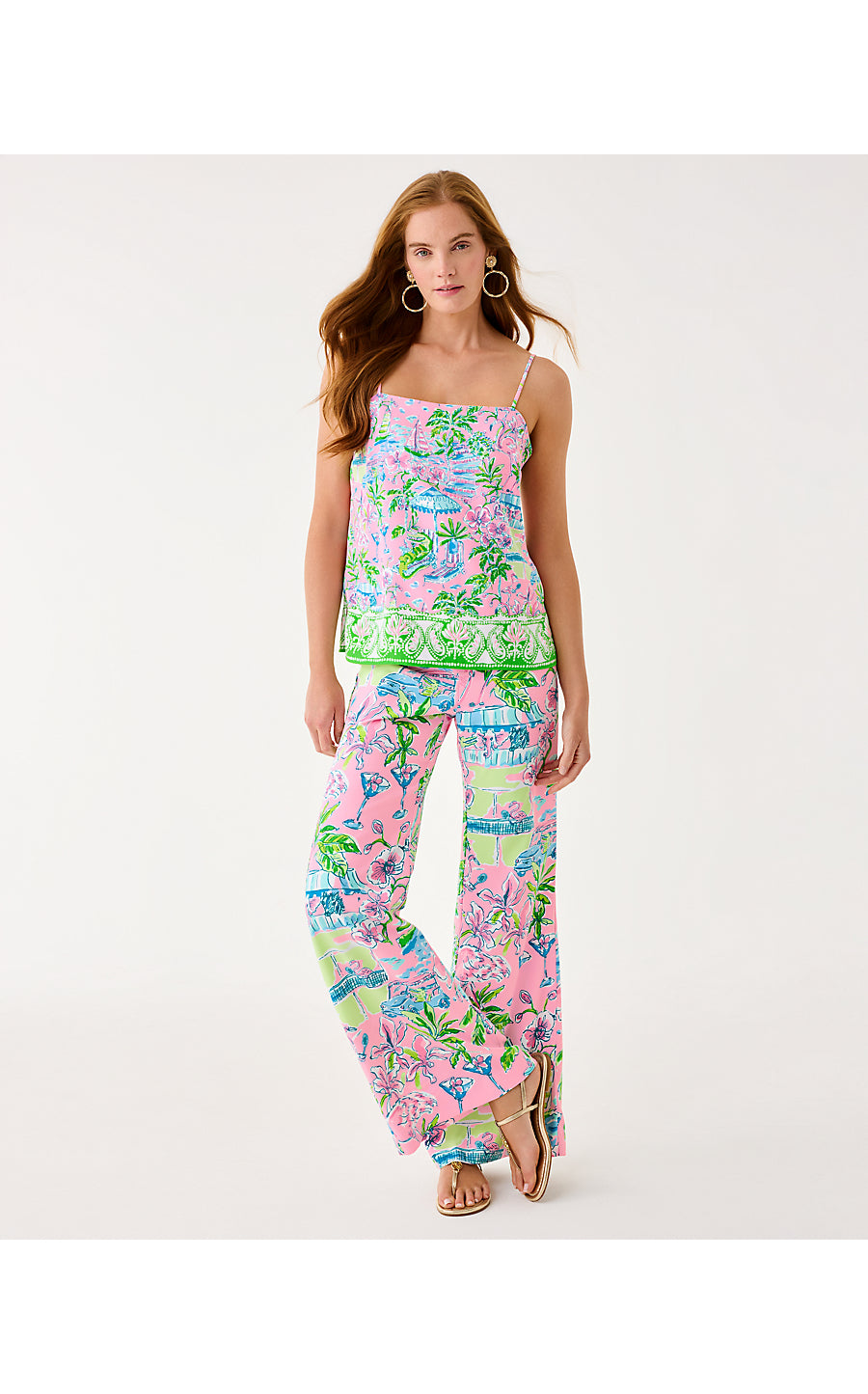 CAROLINE SLEEVELESS TOP, CONCH SHELL PINK SUNNY DEE ENGINEERED WOVEN TOP