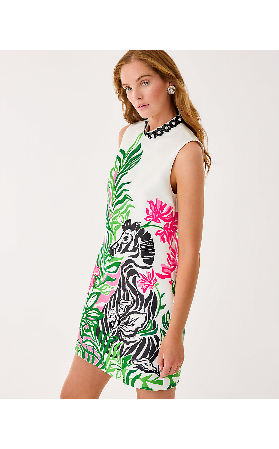 KATHANI STRETCH DRESS, COCONUT PRANCING IN THE MOONLIGHT ENGINEERED WOVEN DRESS