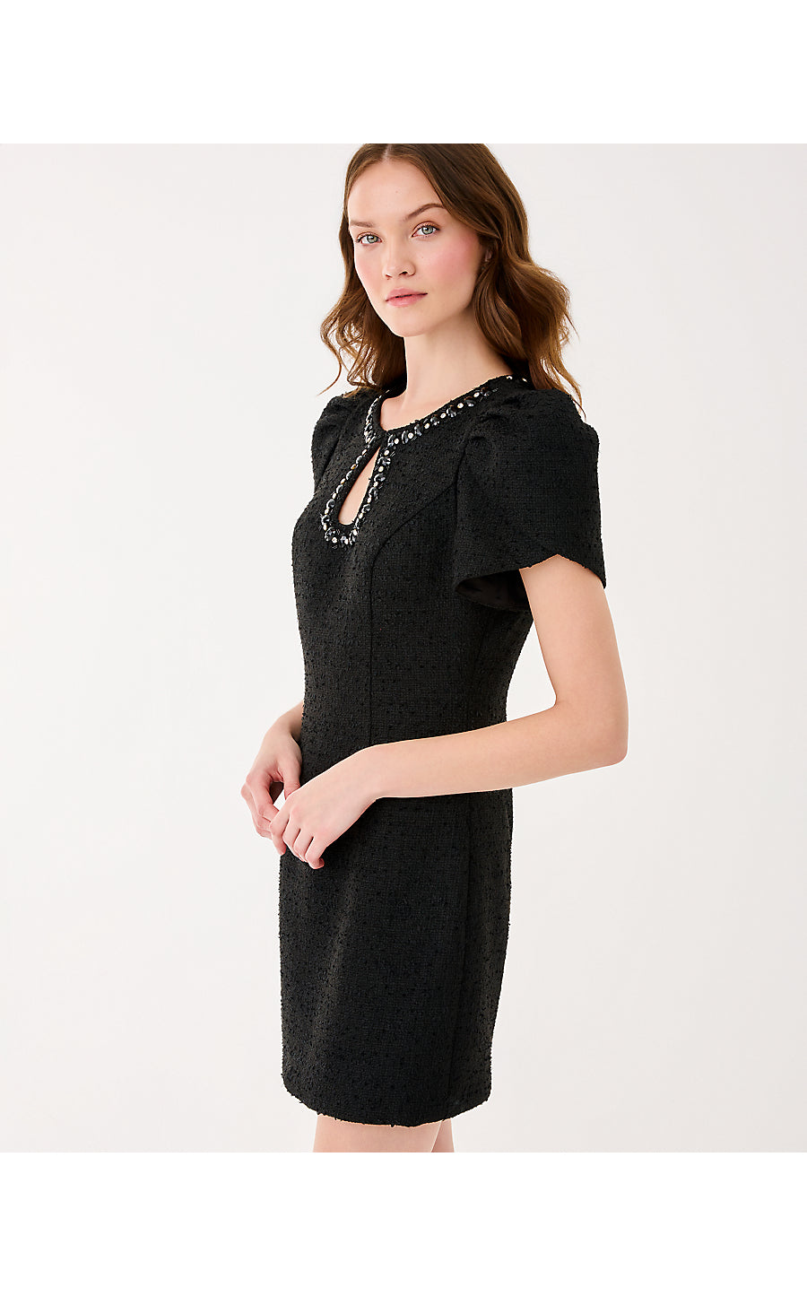 EMMYLOU BOUCLE DRESS, NOIR CHIC CHICK BOUCLE