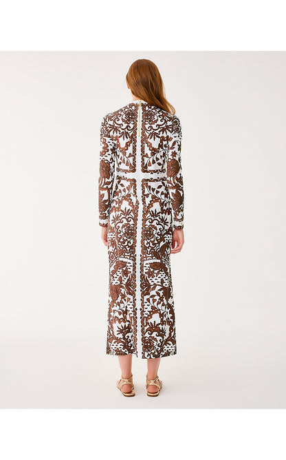 QUINN UPF 50+ MAXI DRESS, BEACHCOMBER BROWN SPICY SOCIALITE ENGINEERED CHILLYLILLY