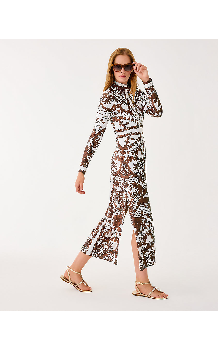 QUINN UPF 50+ MAXI DRESS, BEACHCOMBER BROWN SPICY SOCIALITE ENGINEERED CHILLYLILLY