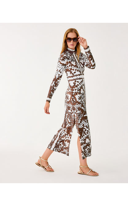 QUINN UPF 50+ MAXI DRESS, BEACHCOMBER BROWN SPICY SOCIALITE ENGINEERED CHILLYLILLY