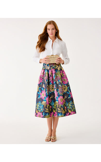 ELYCE MIDI SKIRT, MULTI CANOPY BLOOMS FLORAL JACQUARD