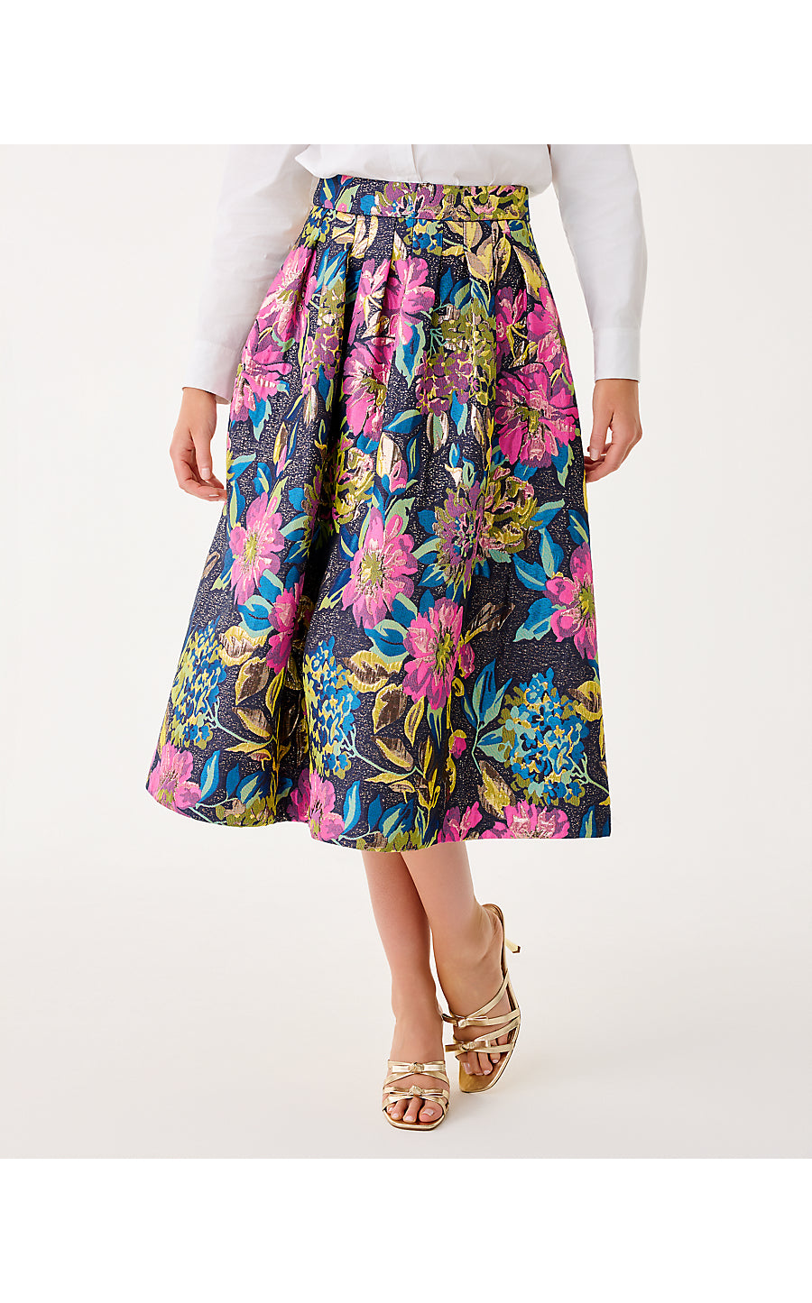 ELYCE MIDI SKIRT, MULTI CANOPY BLOOMS FLORAL JACQUARD
