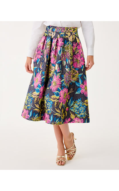 ELYCE MIDI SKIRT, MULTI CANOPY BLOOMS FLORAL JACQUARD