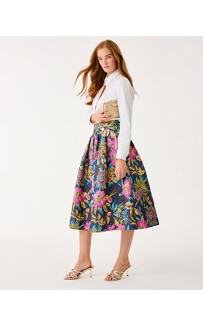 ELYCE MIDI SKIRT, MULTI CANOPY BLOOMS FLORAL JACQUARD