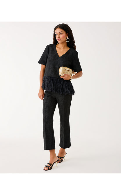 JARRAE HIGH RISE CROP FLARE PANT, NOIR EXPLODED FLOWER STRETCH JACQUARD