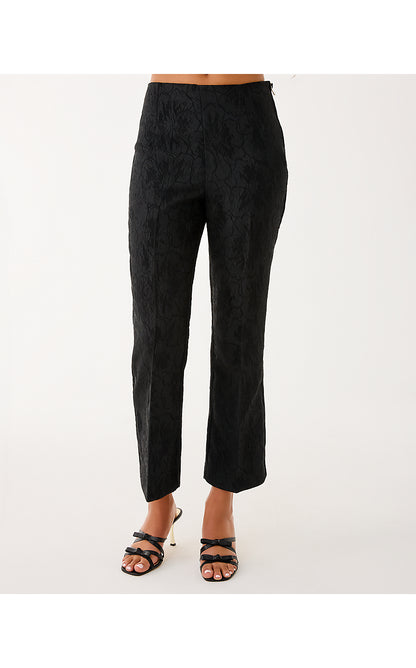 JARRAE HIGH RISE CROP FLARE PANT, NOIR EXPLODED FLOWER STRETCH JACQUARD