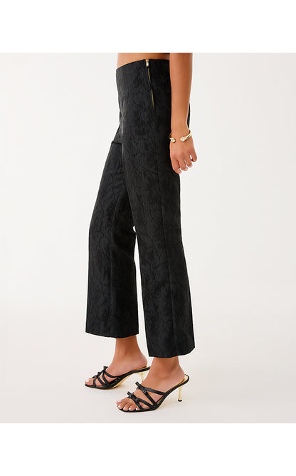 JARRAE HIGH RISE CROP FLARE PANT, NOIR EXPLODED FLOWER STRETCH JACQUARD