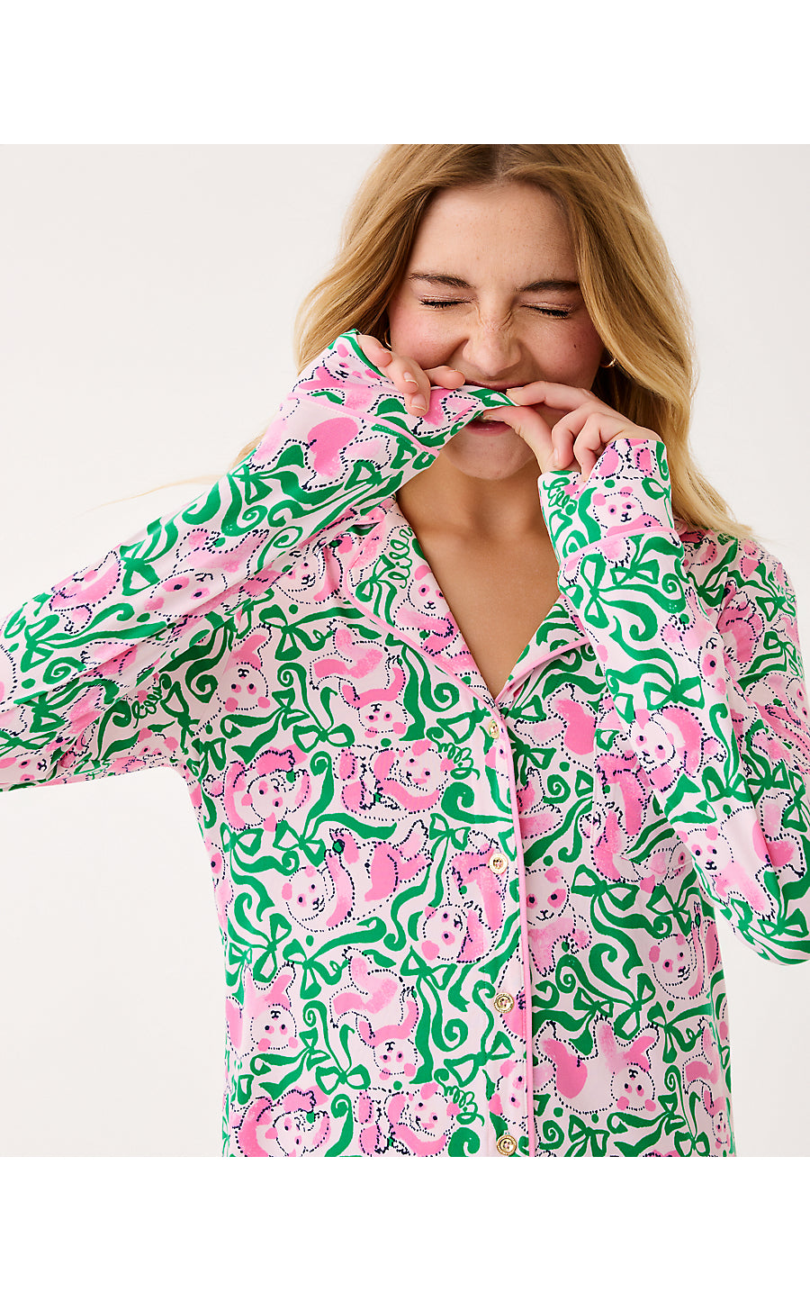 BRONA PJ SLEEPDRESS, PINK QUARTZ PANDA N BOWS