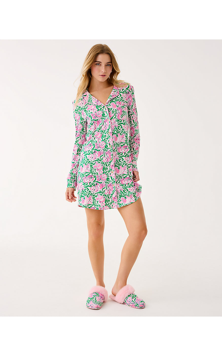 BRONA PJ SLEEPDRESS, PINK QUARTZ PANDA N BOWS