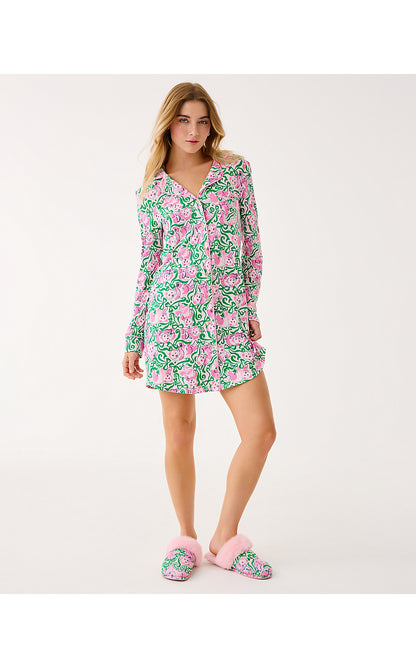 BRONA PJ SLEEPDRESS, PINK QUARTZ PANDA N BOWS