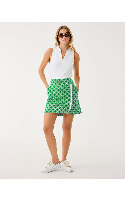 MONICA RUFFLE SKORT UPF 50+, BAMBOO GREEN BOO GREEN OPEN BUTTERFLY PATTERN