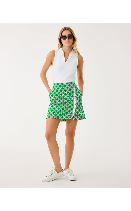 MONICA RUFFLE SKORT UPF 50+, BAMBOO GREEN BOO GREEN OPEN BUTTERFLY PATTERN
