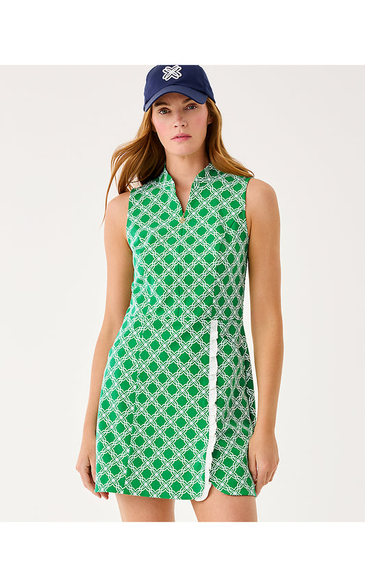 CATARINA RUFFLE DRESS UPF 50+, BAMBOO GREEN BOO GREEN OPEN BUTTERFLY PATTERN