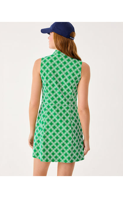 CATARINA RUFFLE DRESS UPF 50+, BAMBOO GREEN BOO GREEN OPEN BUTTERFLY PATTERN