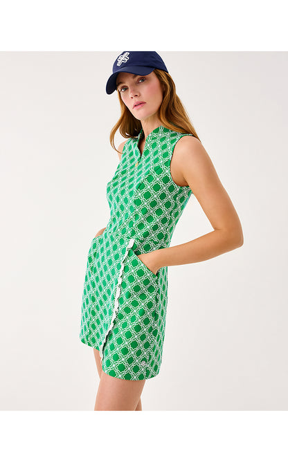 CATARINA RUFFLE DRESS UPF 50+, BAMBOO GREEN BOO GREEN OPEN BUTTERFLY PATTERN