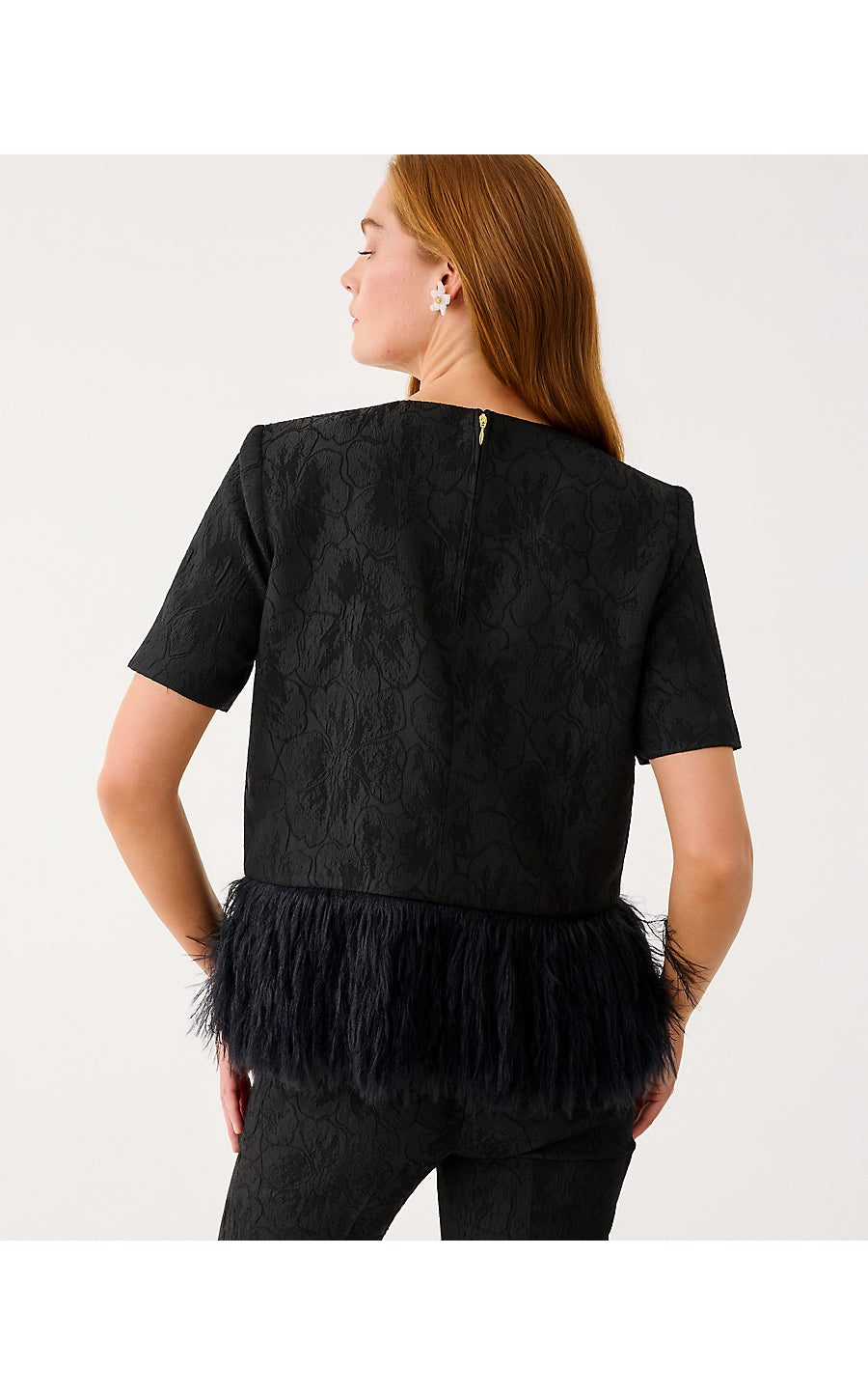 RYLAN V-NECK TOP, NOIR EXPLODED FLOWER STRETCH JACQUARD