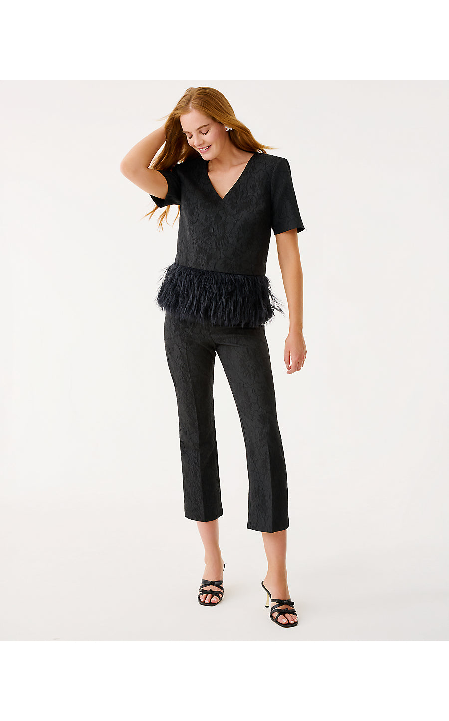 RYLAN V-NECK TOP, NOIR EXPLODED FLOWER STRETCH JACQUARD