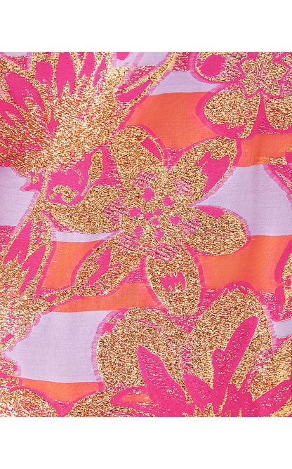 ASHLYNN DRESS, PAPAYA METALLIC FLORAL STRIPE JACQUARD