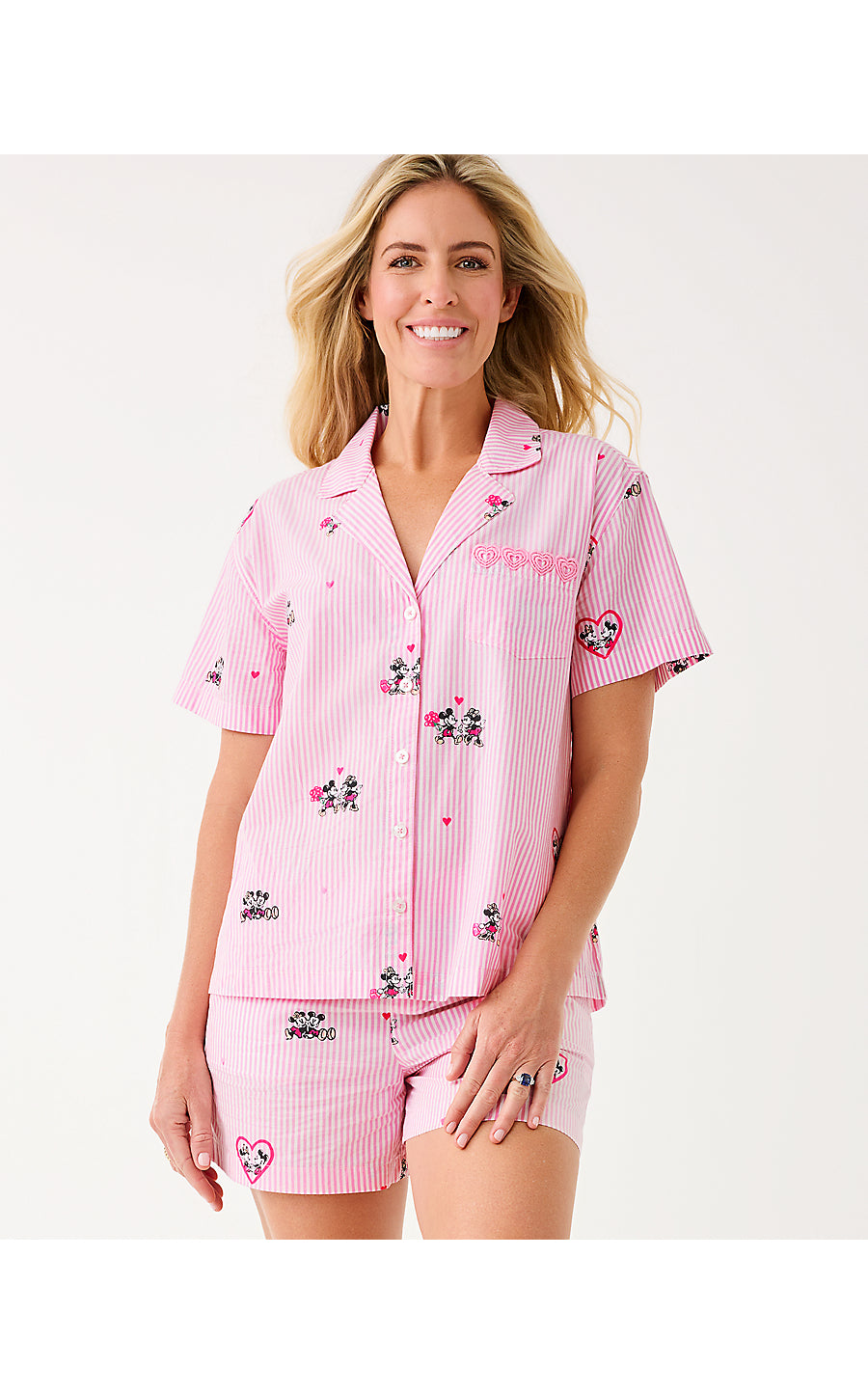 MARI PJ BUTTON-UP TOP, MULTI DISNEY HALF DROP OVERPRINT