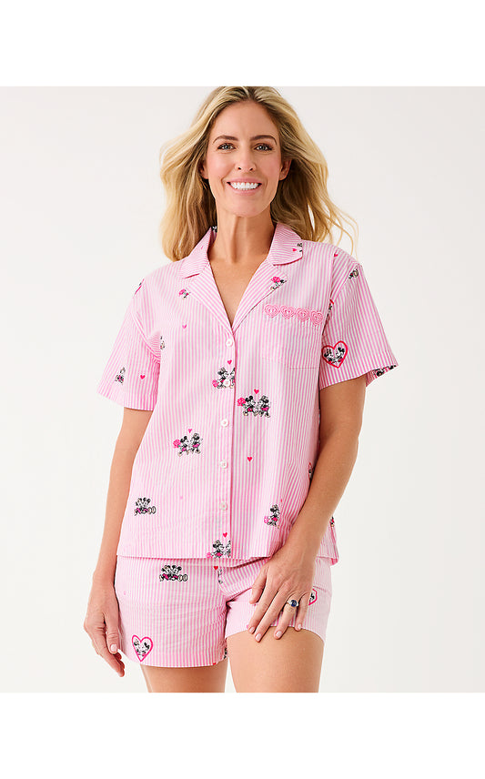 MARI PJ BUTTON-UP TOP, MULTI DISNEY HALF DROP OVERPRINT