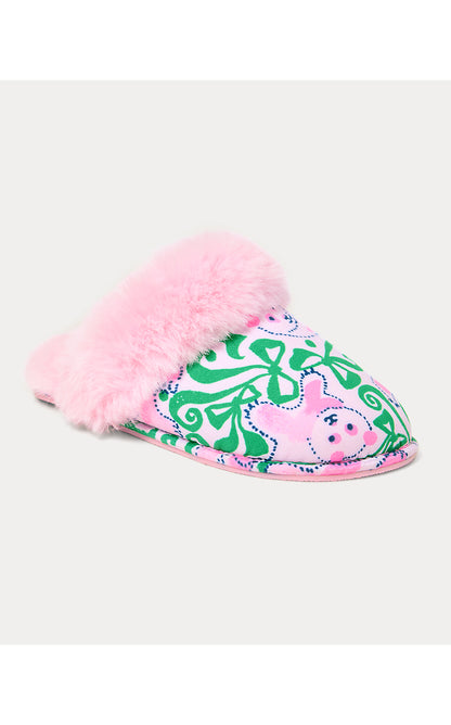 PLUSH CLARA SLIPPER, PINK QUARTZ PANDA N BOWS
