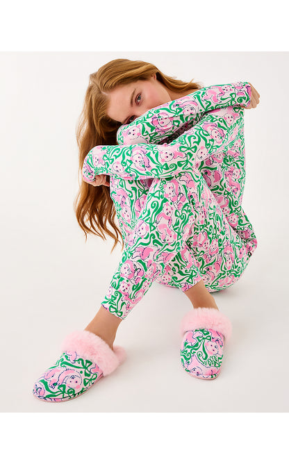 PLUSH CLARA SLIPPER, PINK QUARTZ PANDA N BOWS