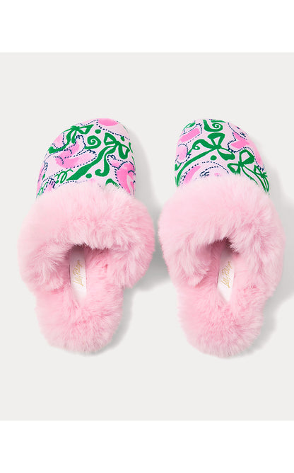 PLUSH CLARA SLIPPER, PINK QUARTZ PANDA N BOWS