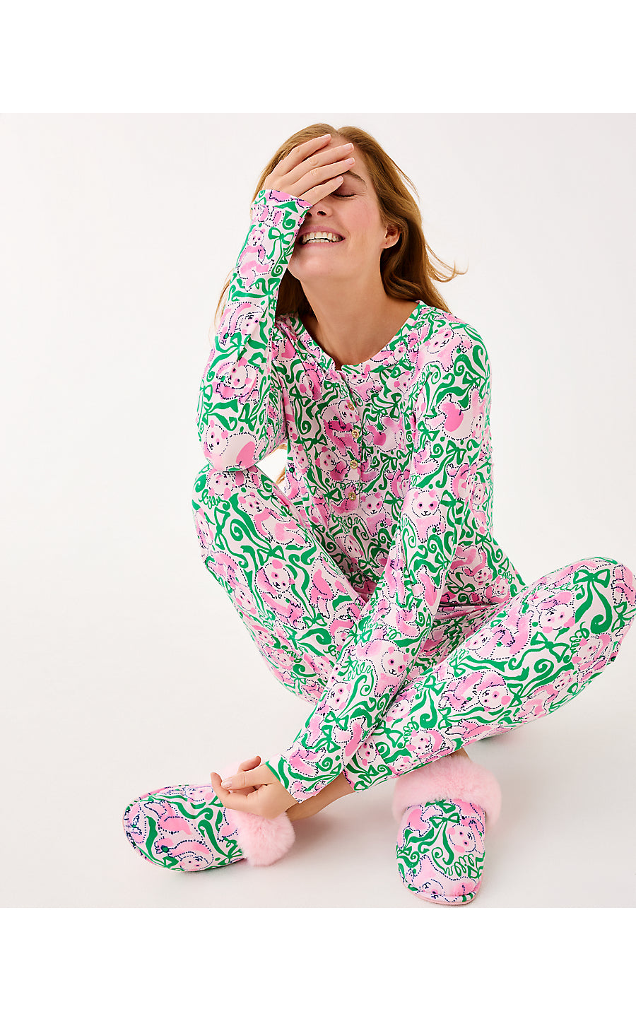 PLUSH CLARA SLIPPER, PINK QUARTZ PANDA N BOWS