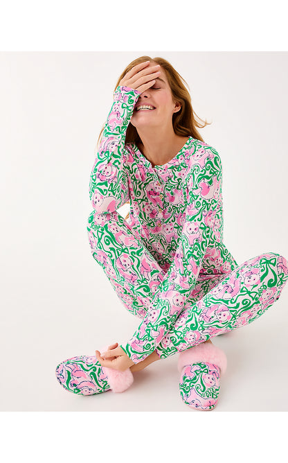 PLUSH CLARA SLIPPER, PINK QUARTZ PANDA N BOWS