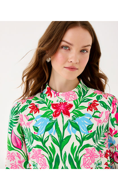 AGNES SKIRTED ROMPER, MULTI GLOWING GARDENS ENGINEERED ROMPER