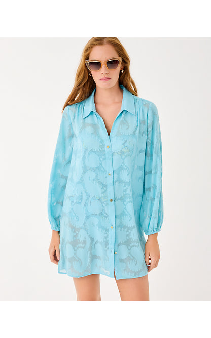 SADIRA CLIP COVERUP, BELLEVUE BLUE TANGERINE DREAM POLY CLIP