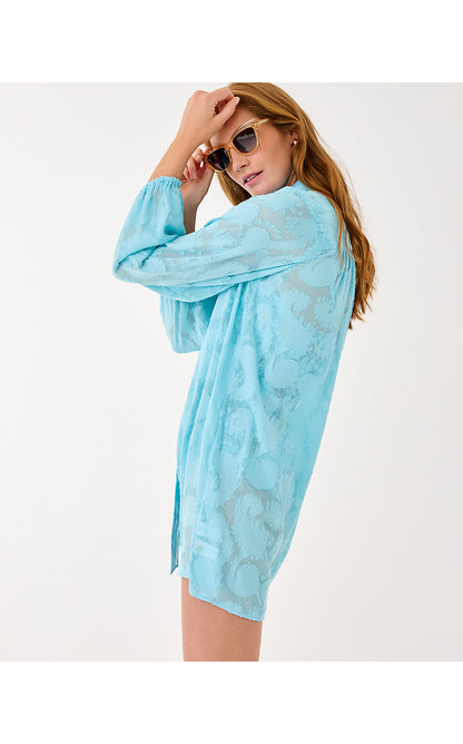 SADIRA CLIP COVERUP, BELLEVUE BLUE TANGERINE DREAM POLY CLIP